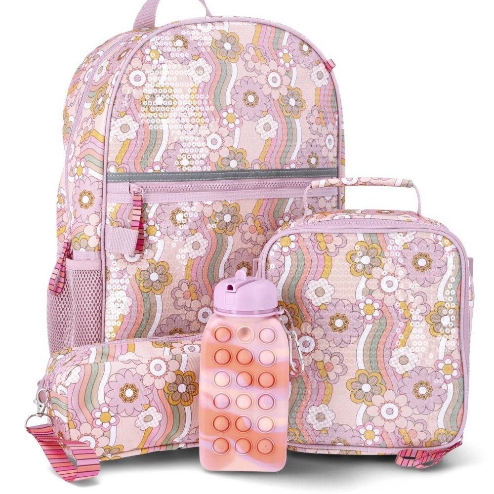 Floral Kids Backpack Set - Pink and Gold W